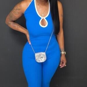 💙 Blue & White Halter Jumpsuit – Size S,M, L (NWOT)